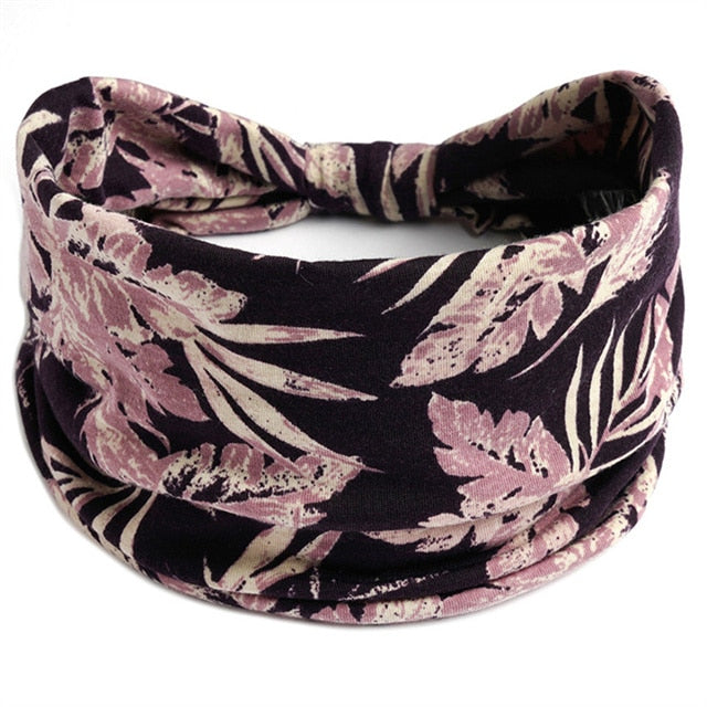 New Boho Flower Print Wide Headbands Vintage Knot Elastic Turban Headwrap for Women Girls Cotton Soft Bandana Hair Accessories