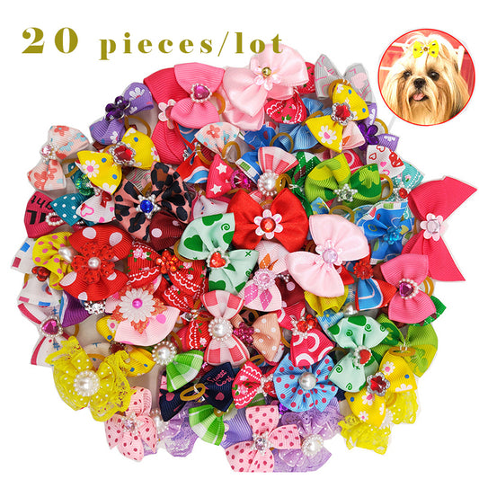 20 pieces/lot Cute Pet Dog Bows Ball Hair Accessories Grooming Puppy Hair Accessories With Rubber Bands Pet Headwear